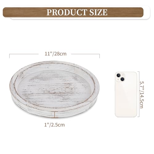 Hanobe Round Wood Candle Holder Trays for Coffee Table, Rustic White Finish - Image 5