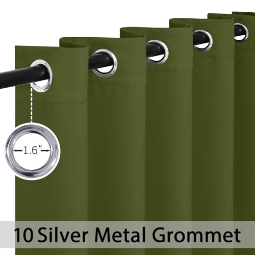Yakamok Olive Green Curtains 84 Inches Length Blackout Curtain for Bedroom-Green Room Darkening Thermal Insulated Grommet Drapes for Living Room, 62W x 84L,2 Panels