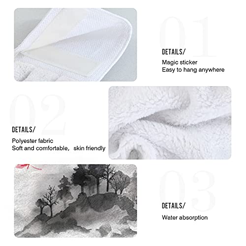 Ffyho 2 Pack Fall Red Maple Leaves Hanging Kitchen Towel With Loop Ink Japanese Mountains Hand Towels Soft Microfiber Coral Velvet Dish Towel For Bathroom Washcloth Absorbent Tie Towel ¡­ #TOP3