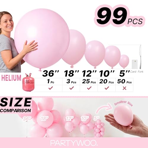 Image of PartyWoo Light Pink Balloons 99pcs Different Sizes of 36 18 12 10 5 Inch Pastel Pale Baby Pink Balloon Arch Kit Garland for Baby Shower Bachelorette Bridal Shower Birthday Party Decorations Pink-Y48