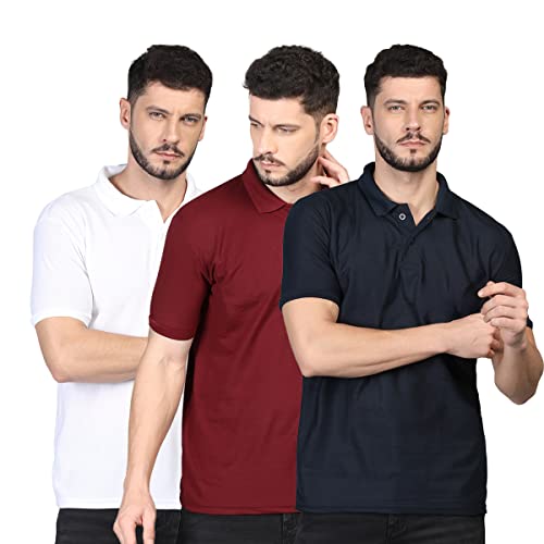 Image of INKKR Men's Casual Polo Neck Half Sleeve Solid T-Shirt (Pack-3)