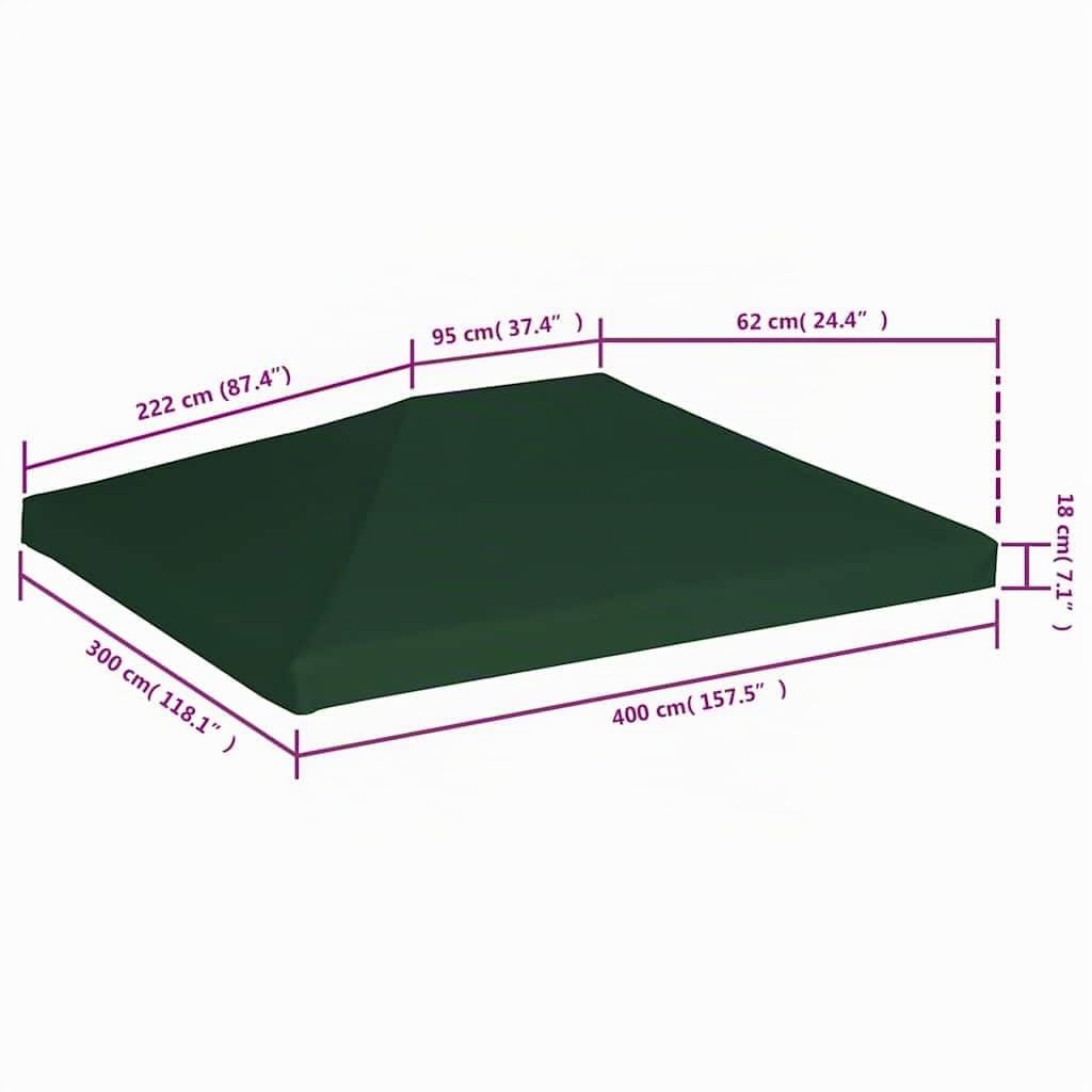 vidaXL Copertura Superiore per Gazebo 310 g/m² 4x3m Verde