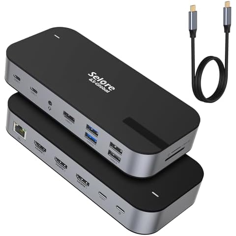 Selore USB C Dock 3 HDMI, 3 HDMI Docking Station Dual Monitor,16 in 1 Laptop Docking Station 3 Monitors with 3 HDMI,10G USB A/C 3.1,100W PD,SD/TF,Ethernet,USB C Hub,USB C Dongle for Windows Mac Cover