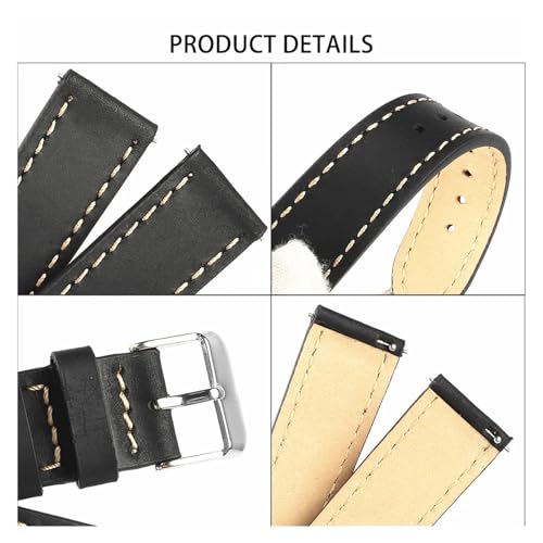 Bracelet montre interchangeable cuir véritable 22mm noir homme fixation rapide - 4