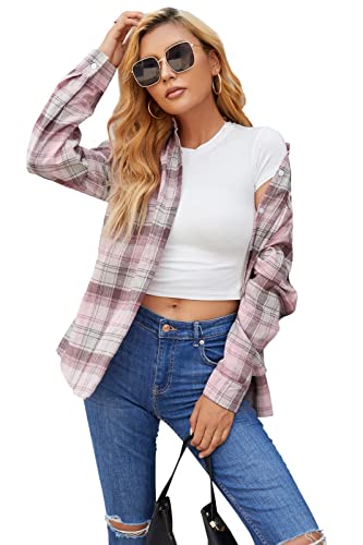 Image of SANGTREE Girls & Women's Long Sleeve Flannel Plaid Shirt Button Down Shirts, 3 Months - US 2XL