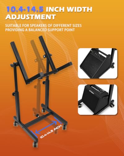 Image of STRICH SAT-04 Adjustable Mobile Speaker Stand, Dual Layer Amplifier Holder, 0-80 Tilt Angle, 27-37 Inch Height Adjustable, Lockable Rolling Casters, Heavy Duty Alloy Support Up to 110 Lbs