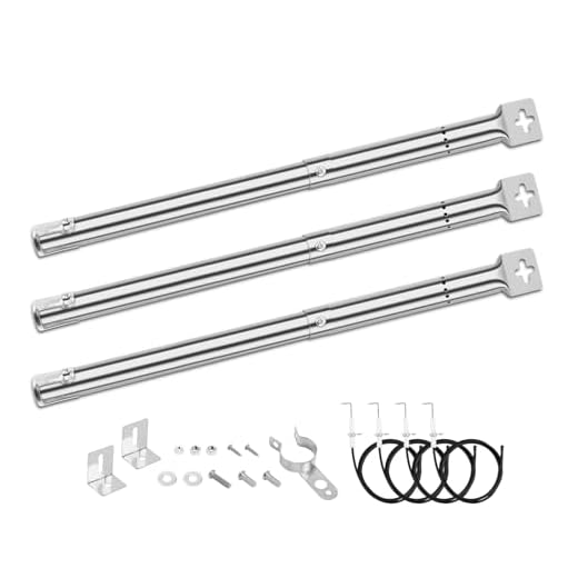 Denmay 31 bis 45 cm Universal Edelstahl Gasgrill Brenner ersatzteile 3er Pack für FirePlus, Fire Mountain, CosmoGrill, Campingaz, Blooma, Brinkmann und Andere Modell Grills，gasgrill ersatzbrenner