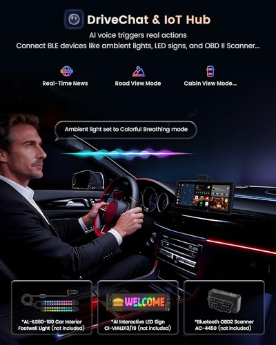 Image of P10 10.25 inch QLED Wireless CarPlay Screen for Car, Portable Display for Android Auto, Built-in 4G LTE, Parking Monitor, Remote Live View, Dual 1080P Dash Cam, ChatGPT & Gemini AI