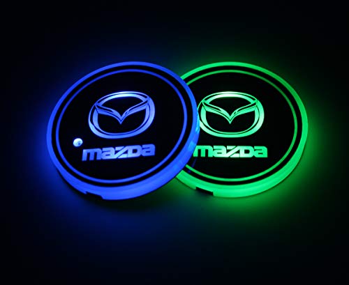 2pcs LED Car Cup Holder Lights for Mazda, 7 Colors Changing USB Charging Mat Luminescent Cup Pad, LED Interior Atmosphere Lamp