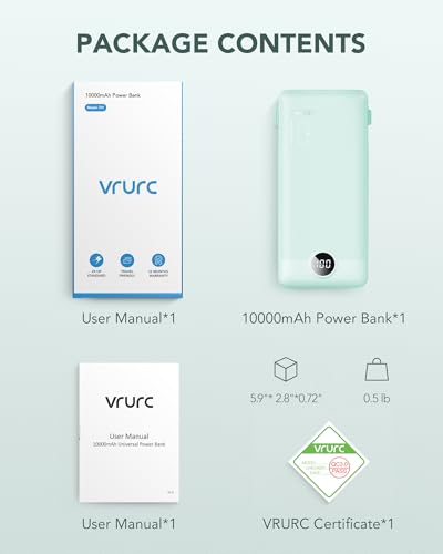 Vrurc T01 Portable Charger Built-In Cables And Ac Wall Plug, Usb C Power Bank 10000Mah thumb #7