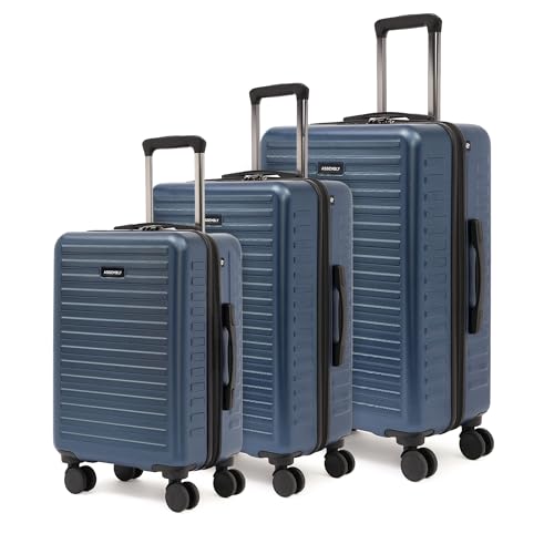 Image of THE ASSEMBLY Hard Body Set Of 3 Polycarbonate Luggage With Spinner Wheels - 74 Cm, 65 Cm (Check In) & 54 Cm (Cabin) Hardsided Suitcase Trolley- Stark (Blue), Small, Medium, Large