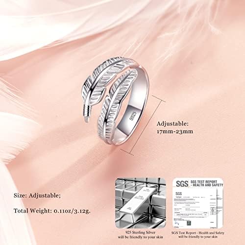 PRINCESS NINA Mothers day Gifts Feather Rings for Women/Men, 925 Sterling Silver Ring for Women, Adjustable Rings Thumb Rings, Valentine Gifts Birthday Gifts for Women, with Jewellery Box