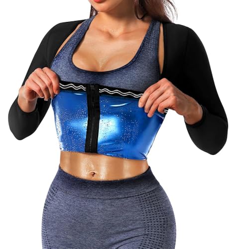DYUAI Sauna Shirt for Women Sauna Suit for Women Waist Trainer Sauna Sweat Vest Workout Body Shaper Long Sleeve(6003-01-L)