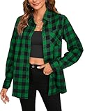 Womens Green Flannel Plaid Shirts Buffalo Button Down Shirt Casual Dressy Cowgirl Western Oversize Roll Up Long Sleeve Blouse Tops Outfits