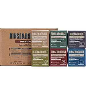 Rinse & Robust Mens Soap Bar Set 6Pcs Natural Handmade Cleansing Bar Soap Set Moisturizing&Exfoliating Scrub Soap Gift for Men All Skin Type| 6 Different Scents |3.5 oz of 6 Bars Rinse Robust Mens Soap Bar Set 6Pcs Natural Handmade Cleansing Bar Soap Set MoisturizingExfoliating Scrub Soap Gift for Men All Skin Type 6 Different Scents 35 oz of 6 Bars