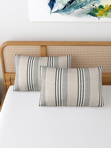 Image of 180 TC Pillow Cover Set of 2 | Pillow Cover Cotton 100% | Pillow Cover Set of 2 King Size | Wrinkle Free & Fade Resistance | Striped Pattern | Standard Size | All Season Use (Grey)