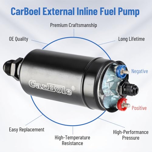 CarBole 300LPH External Inline Fuel Pump – 12V High Flow EFI Pump with 10AN Inlet & 6AN Outlet - Image 3
