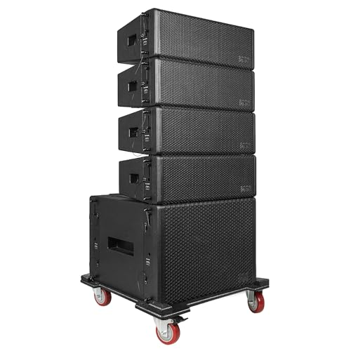 Sound Town Mode Audio Series Passive Line Array Speaker System with One 18-inch Subwoofer, Four Dual 8-inch Line Array Speakers, One Stacking Frame, One Caster Board, Black(FL-18S28X4S)