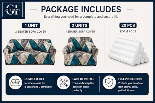 Image of Gifts Island Sofa Cover 3 Seater and 2 Seater Fully Covered Universal 5 Seater Sofa Cover Non-Slip Sticky Elastic Stretchable Sofa Set Slipcover Protector for (3+1+1 Seater), Colorful Marble