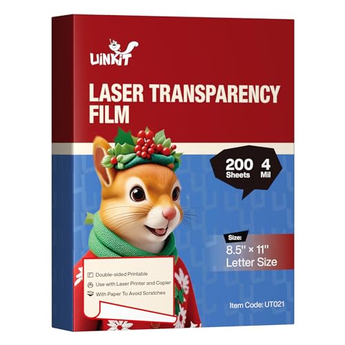 Uinkit 200 Sheets Laser Transparency Film 8.5x11 Color Transparent Paper OHP Clear Overhead Projector Film 8.5x11' for Laser Jet Printer Copier Copy Copies Photo Transparent Film A4 Letter Size (200)