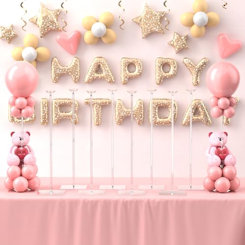 Image of 10 Pack Balloons Stands for Tables, 23.6 Inch Acrylic Balloon Centerpiece Stands with Clear Base, Balloon Stick Holder for Wedding, Baby Shower, Holiday, Graduation, Birthday Party Decoration