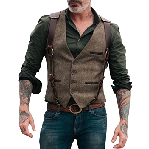 Retro Suit Vest for Men Slim Fit Single Breasted Vest Waistcoat Fall Winter Button Down Prom Party Formal Suit Vest