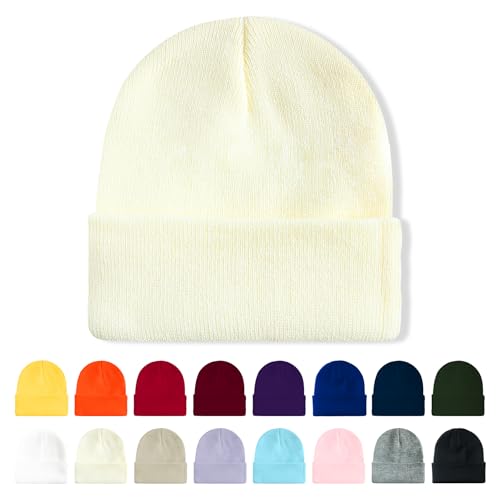 Image of Winter Beanie Acrylic Knit Cuffed Plain Hats Skull Cap Warm Beanies for Men Women