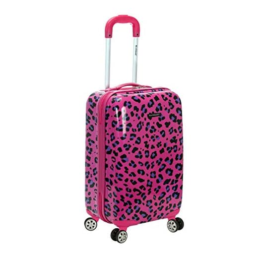 Rockland Safari Hardside Spinner Wheel Luggage, Magenta Leopard, Carry-On 20-Inch