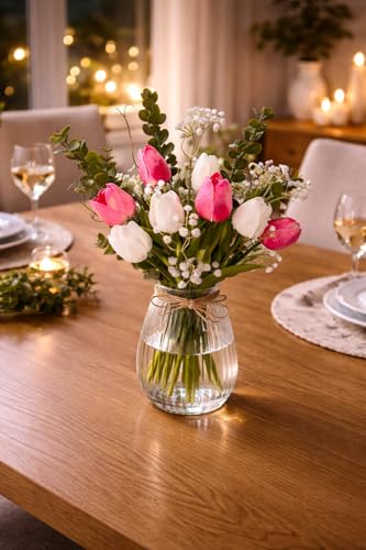 Image of Divyakosh Artificial Flowers for Home Decoration, Flora for Decor | Artificial Flowers for Vase (VASE NOT Included) Home Decor Items for Living Room, Ready-to-FitArtificial Tulip Flower Bunch |