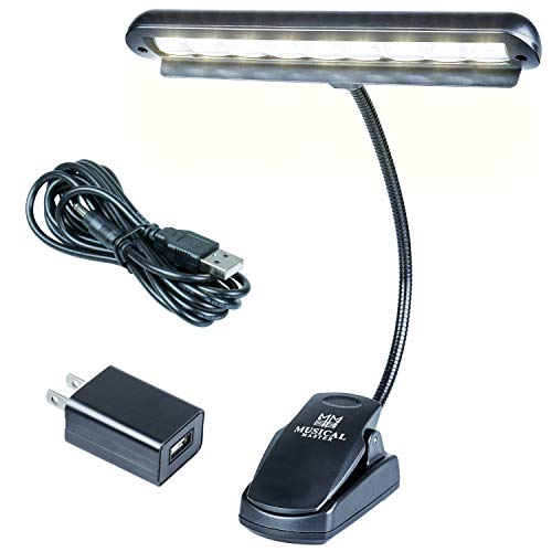 Music Stand Light - Book Light for Reading in Bed  Clip on Portable LED Light - Clamp Light for Violin, Piano, DJ, Desk and More  Powered by USB, AA battery operated, or UL certified plug
