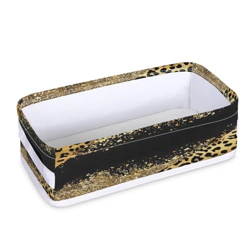 Tablerazzi Toilet Tank Topper Paper Basket with Handle, Brown Leopard Cheetah Bathroom Storage Basket for Organizing, Small Fabric Storage Bins for Bathroom Decor