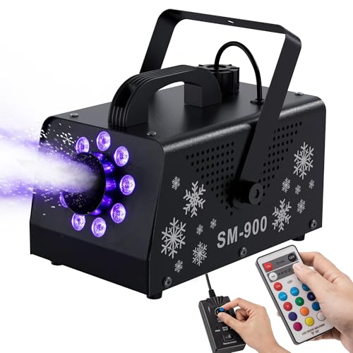 IMONE Snow Machine with Lights 900W Fake Snowflake Machine Indoor 9 LED 15 Color Lights Effect with Wireless Remote Control Snow Maker Portable for Parties & Stage