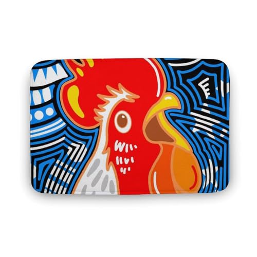 玄関マット室内 赤い雄鶏 青い 泥落としマット 滑り止め 40x60cm 大判 カーペット 耐摩耗性 吸水 ドアマット バスマット ふわふわ 柔らか 洗える 抗菌防臭 足拭きマット 廊下 洗面所 掃除 ラグマット オールシーズン適用 水洗い お手入れ簡単