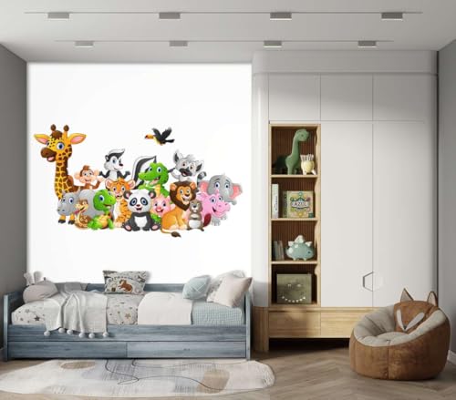 Papier peint intissé animaux joyeux lavable pour masquer les défauts du mur