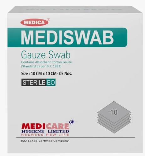 Image of MEDISWAB Sterile Gauze Swab, 10 cm x 10 cm, 12 Ply | 50 Pieces in 10 Pouches (5 per Pouch)