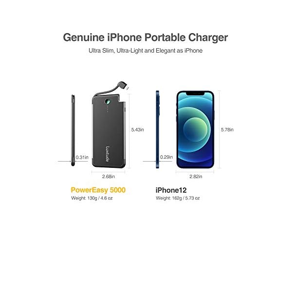 Luxtude-5000mAh-Portable-Charger-for-iPhone-Ultra-Slim-Mfi-Apple-Certified-External-Battery-Pack-Built-in-Lightning-Cable-Fast-Charging-Power-Bank-for-iPhone-1211-ProXXRXS-Max876S6-Plus6 Luxtude 5000mAh Portable Charger iPhone Built in Lightning Cable (MFi Apple Certified), Ultra Slim External Battery Pack, Fast Charge Power Bank for iPhone 14/13/12/11 Pro/X/XR/XS Max/10/8/7/6S etc.