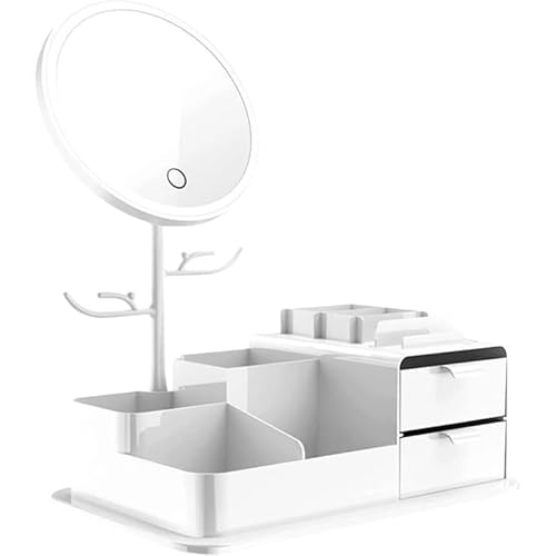 GAKQT�K�J�b�g ���ϑ䉻�ϔ�LED���C�g�~���[�f�X�N�g�b�v ���ϕi���[�{�b�N�X�����o��3�F�I�𖳒i�K�����t��5�{�g�勾USB�[�d�^�b�`���p�x�����\���̎q(��) (�z���C�g)