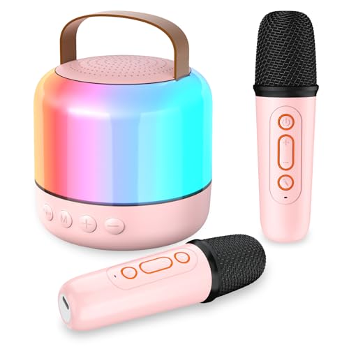 Karaoke Machine for Kids with 2 Microphones, Girls Toys Portable Kids Karaoke Machines for Girls with LED Party Lights,Bluetooth Speaker Birthday for Kid,14-18 Years Old(Pink 2 Mic)