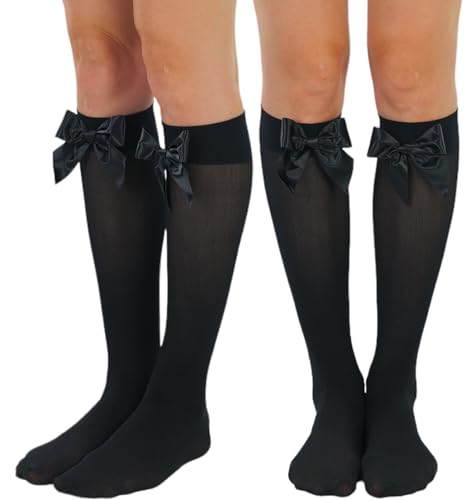 Image of ToBeInStyle Women's Opaque Knee High Nylon Fashion Socks Solid & w /Front Satin Bow
