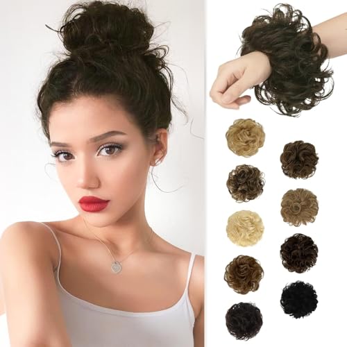 RUWISS Moños Postizos 100% Pelo Humano Postizos de Pelo Rizado Ondulado Extensiones de Cabello Real Moño de Pelo Desordenado Postizos para Mujer