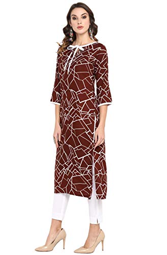 Image of Janasya Women's Brown Rayon Straight Kurta