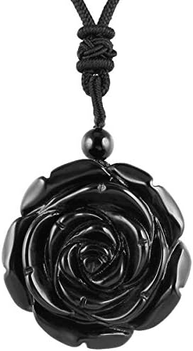 Nupuyai Carved Stone Crystal Flower Pendant Necklace for Women, Energy Healing Pendant with Adjustable Cord