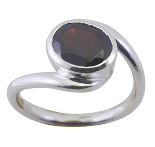 Bague grenat véritable en argent sterling de style lunette