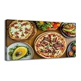 Canvas Wall Art Italian meat pizza salmon steak avocado shrimps mussels burger meat Wooden Framed Artwork Easy to Hang Wall Decor for Kitchen Bathroom 20 x 40 inch