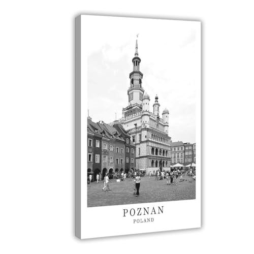WANXU Poznan Poland Travel Print Black And White Canvas Poster Bedroom Decor Office Room Decor Gift Frame 16x24inch