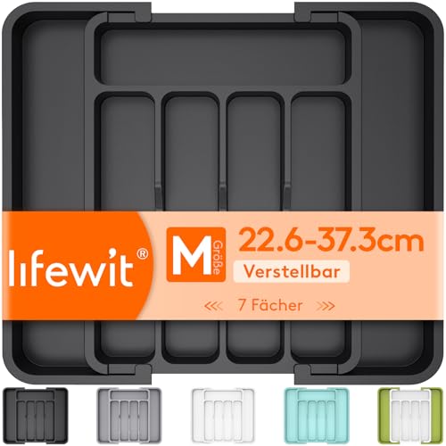 Lifewit Besteckkasten für Schubladen, verstellbarer Kunststoff Organizer Küche Tiefe 31 cm, Besteckeinsatz 5-7 Fächer, erweiterbar bis 37 cm, für...