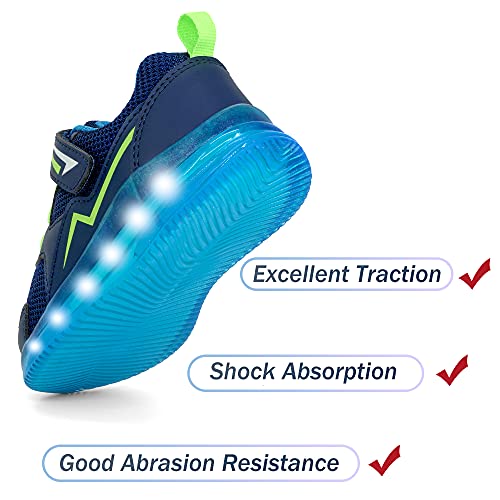 Yeskis Toddler Boys Light Up Shoes Led Flashing Lightweight Mesh Breathable Adorable Running Sneakers For Toddler Dark Blue 9 #TOP3