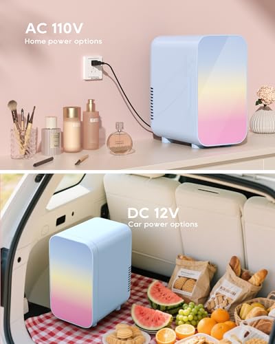 Image of BEICHEN Mini Fridge,6 Liter / 8 Can Small Fridge for Bedroom, Car, Office & Dorm, AC100-120 V /DC 12 V Portable Thermoelectric Cooler & Warmer for Skincare, Food, Drinks,Blue
