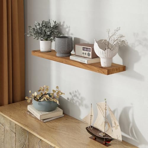 Image of Fun Memories 40 inch Wall Mounted Floating Shelves, Natural Elm Wood, 1 Pack
