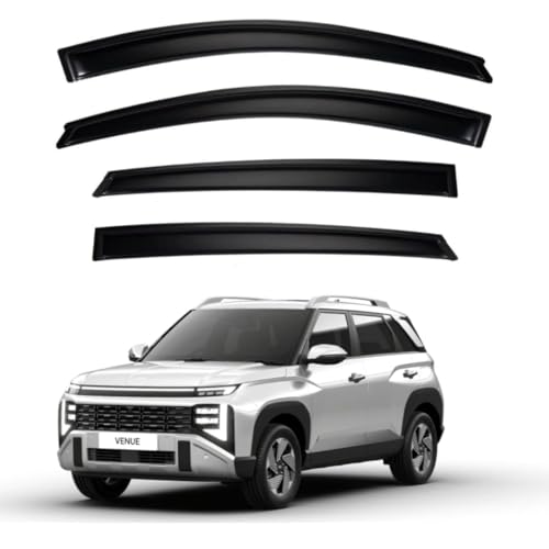 Image of Premium Smoke Car Door Visor Front+Rear Sun /Rain Guard Outside Mount Tape-On Window Visors Compatible with New Facelift Hyundai Venue (2025-2026)